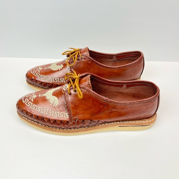 Artisan Brown Leather Oxfords with Rooster Design Mens US 10 MX 29 - Picture 2 of 9
